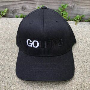 VTG LIDS Golfing Fitted Hat Mens L/XL Black Baseball Cap Flex Fit Embroi…